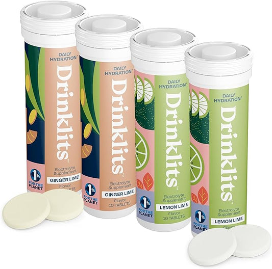 Ginger-Lime & Lemon-Lime THE BEST Electrolyte Tablets - 4 Tubes | 40 Servings